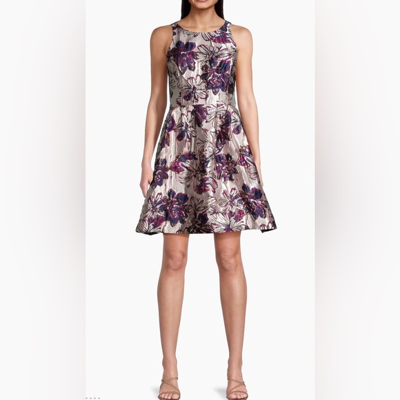 Lilly Pulitzer $268 Jollian Metallic Floral Jacquard Fit & Flare Dress Sz 14 NWT - Picture 2 of 6